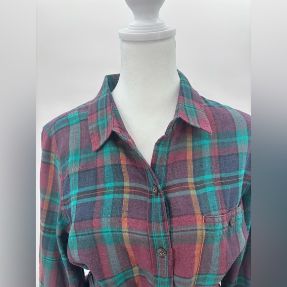 Toad&Co Re-Form Flannel Plaid Shirt Dress - Green and Red Size Medium - Picture 7 of 7